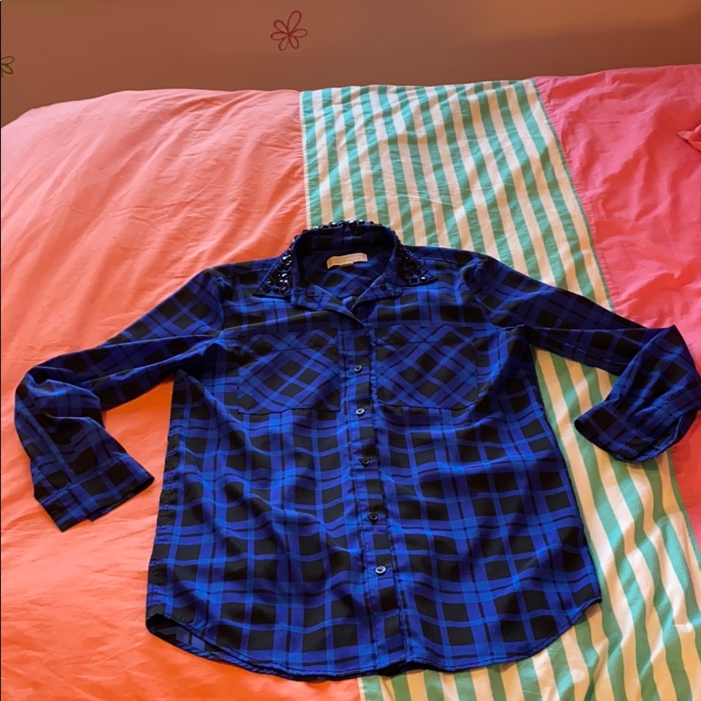 Michael Kors Silky Blue & Back Plaid shirt
